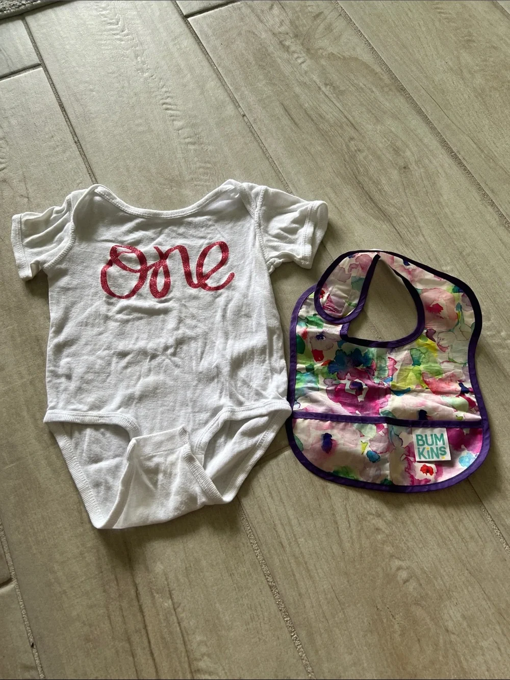Bumkins Floral Splash Waterproof Bib with Purple Trim